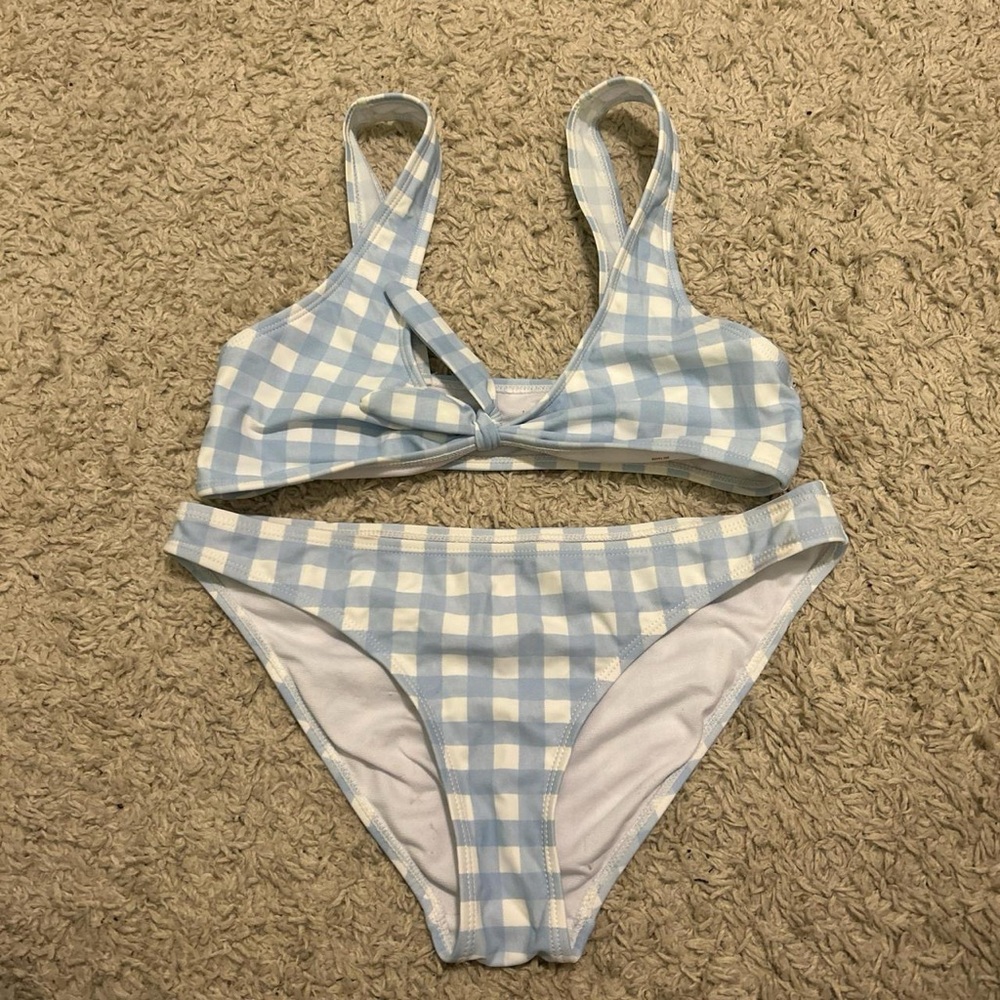 Blue and White Gingham Bikini Set